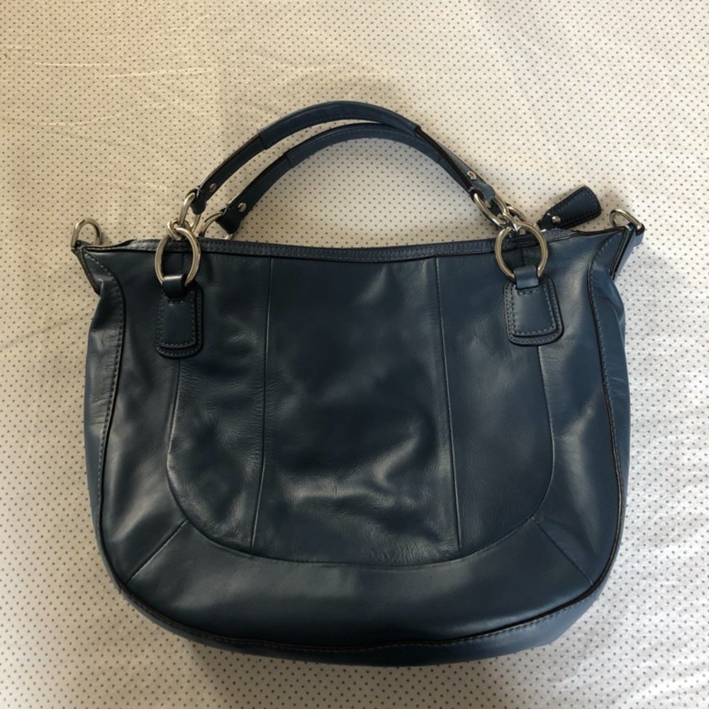 Kristin Woven Leather Round Satchel Bag in Navy - Picture 2 of 5